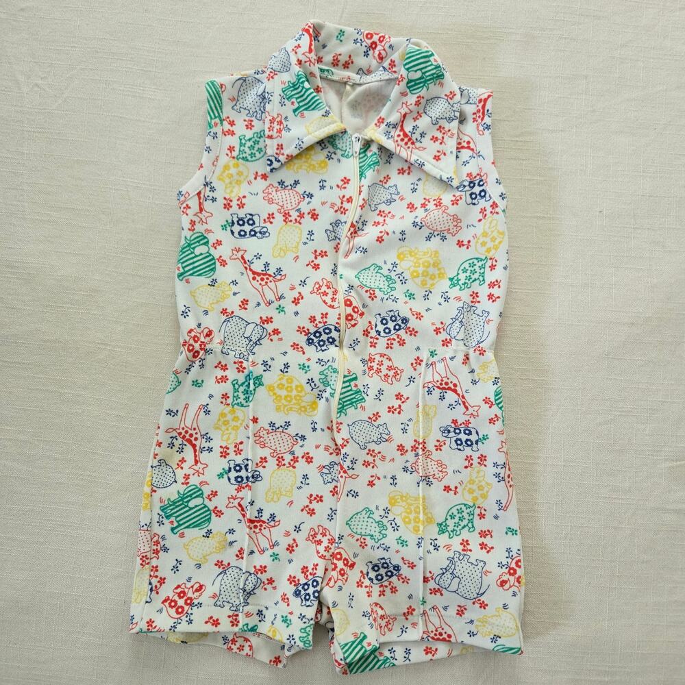 Vintage 70s Safari Animals Romper 2t/3t